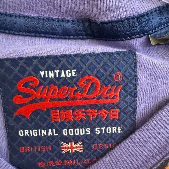 SuperDry Vintage Logo Print Mid Slim Fit Men’s Purple Tee Orange Leaves Small - Picture 3 of 6